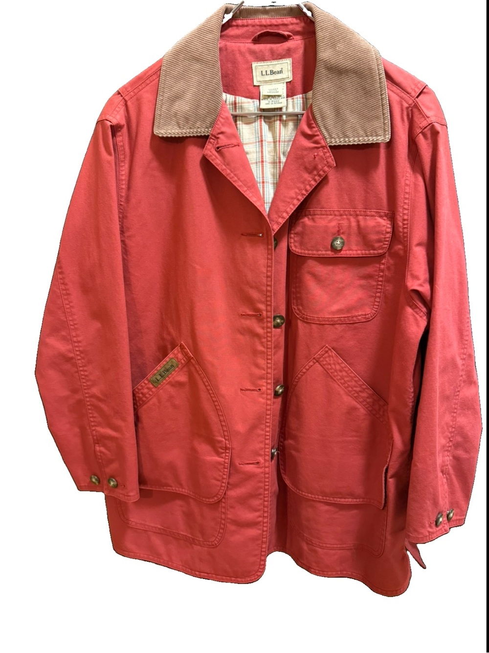 Vintage LL Bean Chore Barn Canvas Field Jacket Plaid Lined Red Women’s M Petite